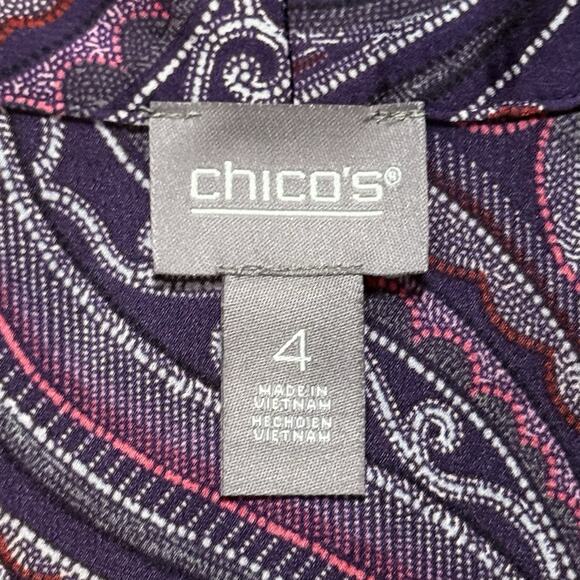 Chico’s Womens Plus Long Sleeve Pleat Scroll Satin Blouse Purple Lotus Petal XXL - Picture 4 of 15